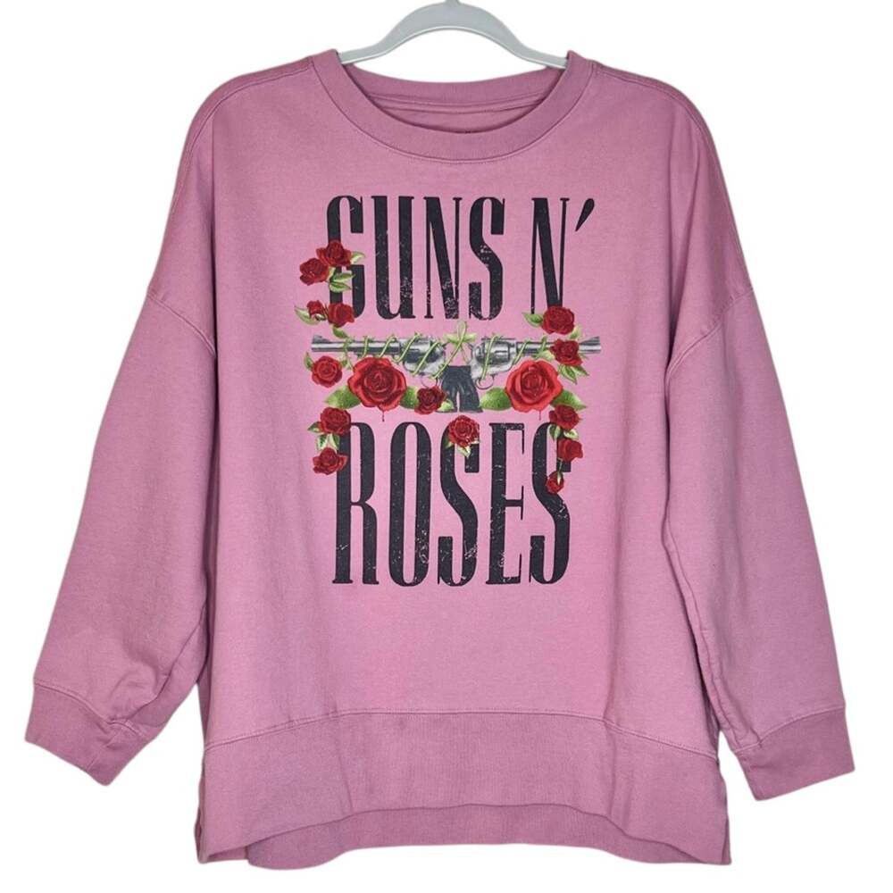 Guns N Roses GNR Rock Band Sweatshirt L Mauve Pink Crewneck Concert Pullover